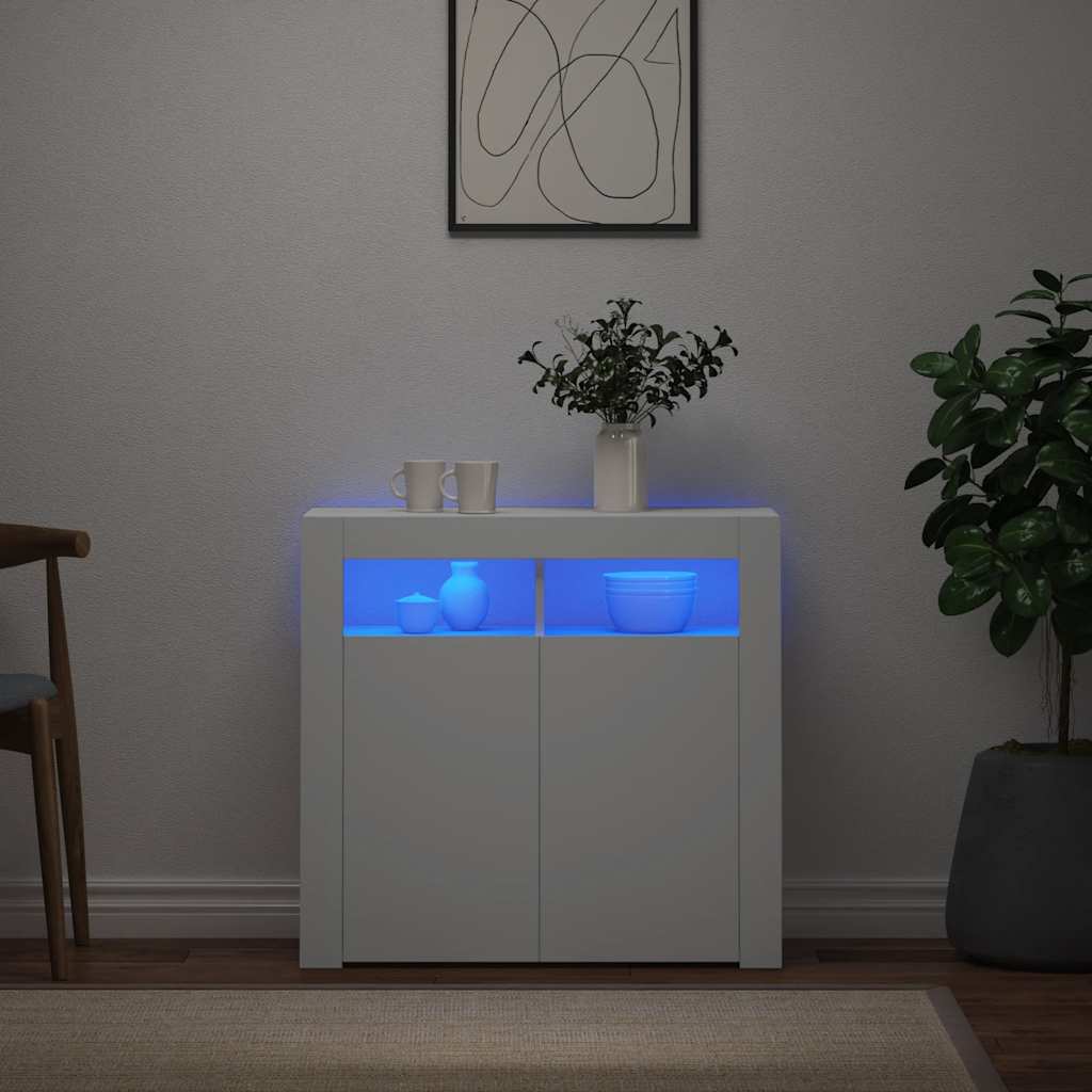 Sideboard mit LED-Leuchten Weiß 80x35x75 cm
